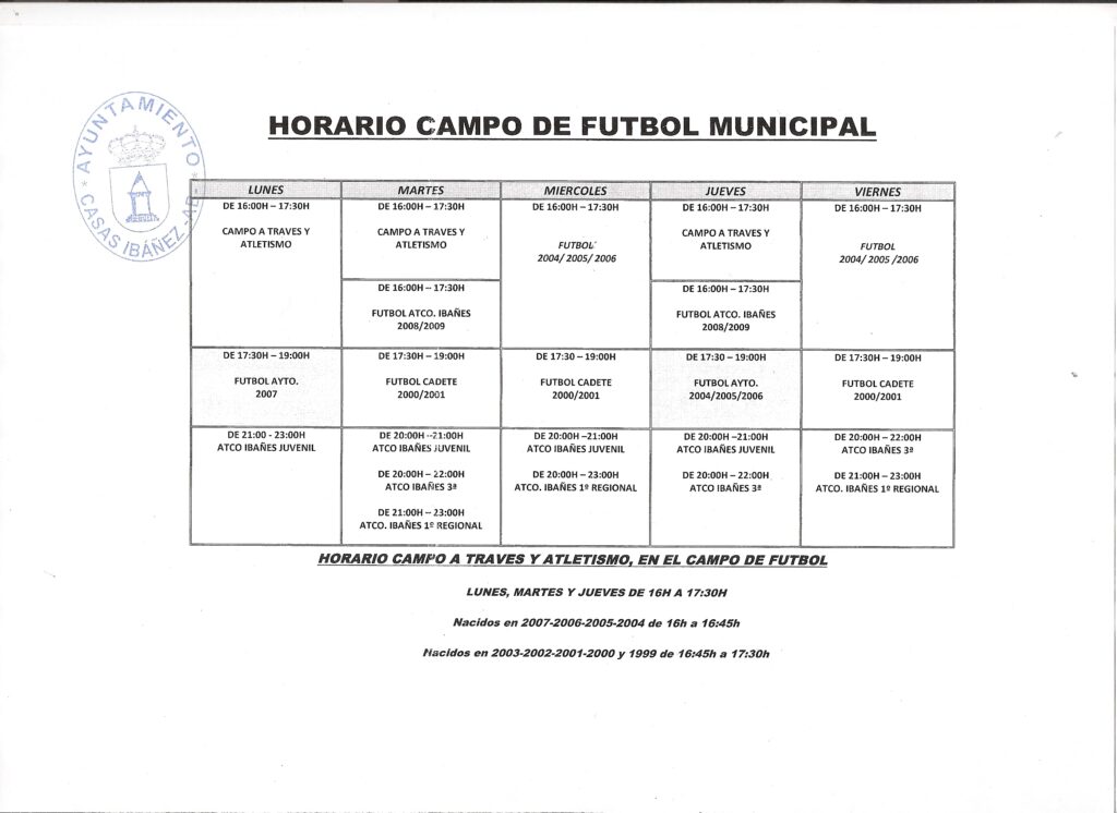 Horario campo de futbol