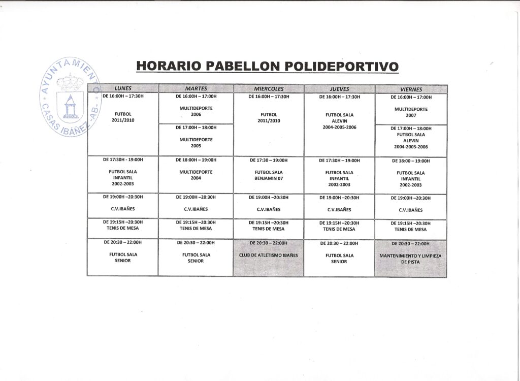 horario pabellón